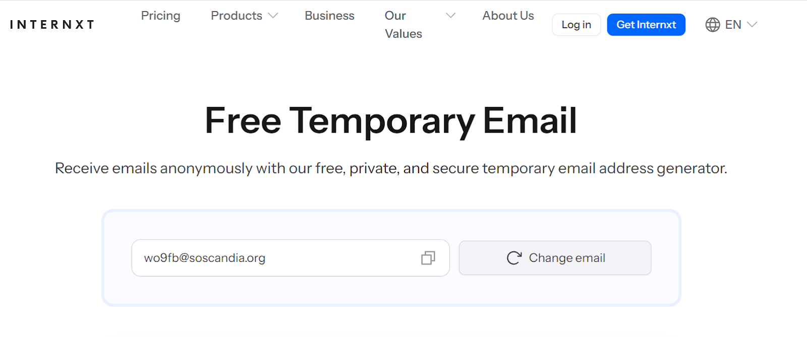 Internxt Temporary Email Generator protects you from spam.