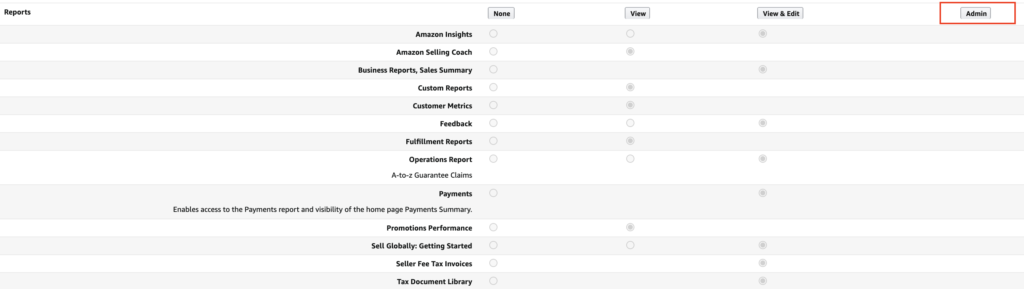 Amazon Seller Central User Permissions - Reports Access