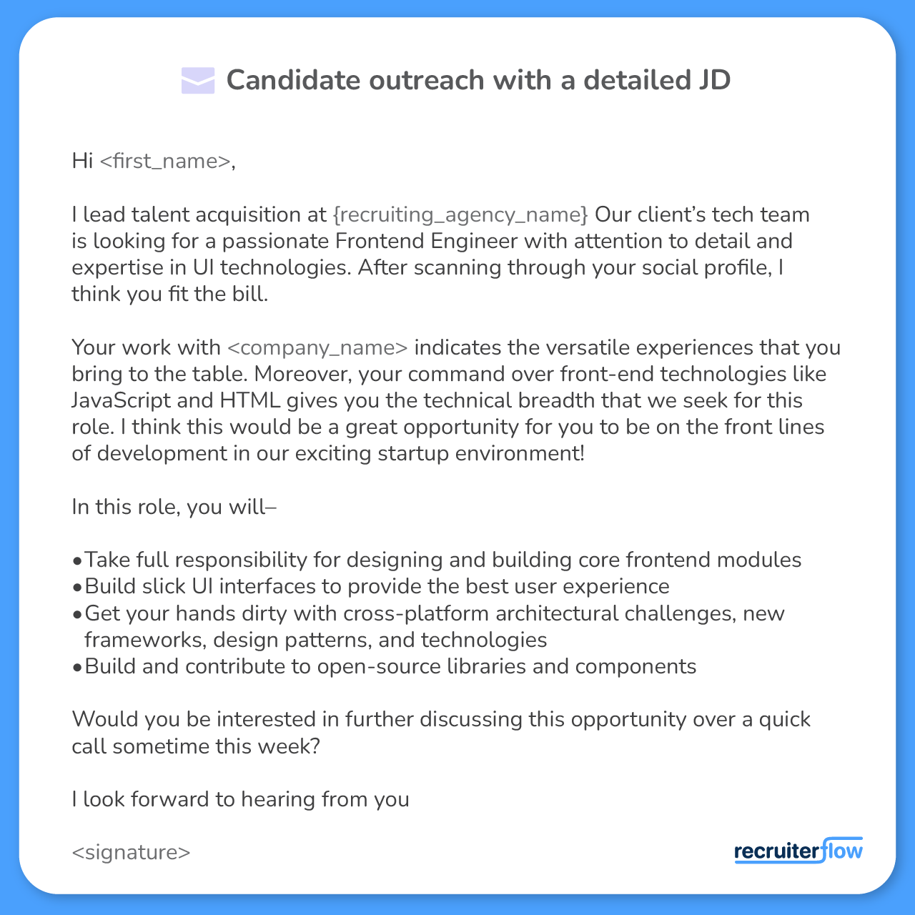 Candidate outreach recruitment email template