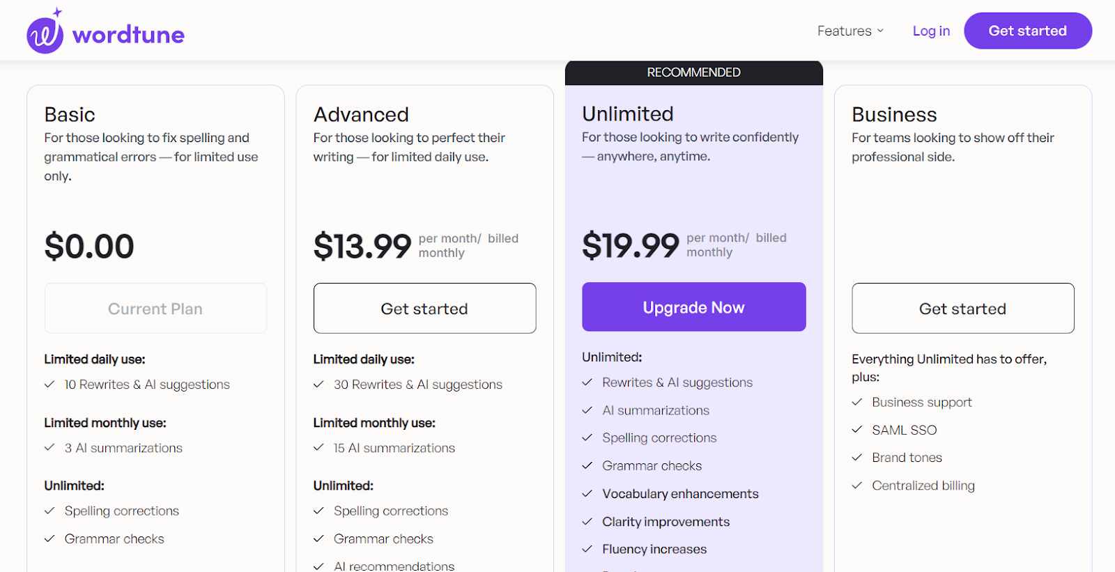 Pricing Plans Wordtune