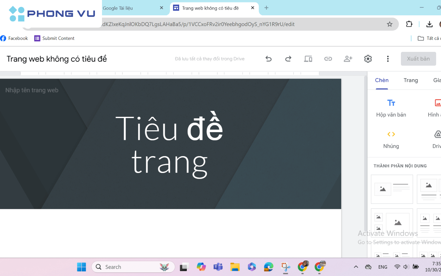 Nhấn vào biểu tượng dấu "+" để tạo một trang website mới