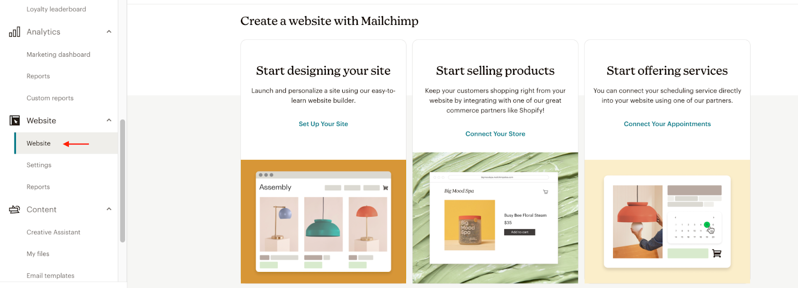 Mailchimp website builder 