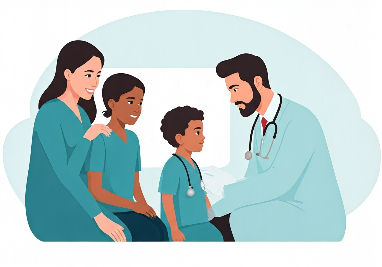 Family accessing healthcare services in Singapore.