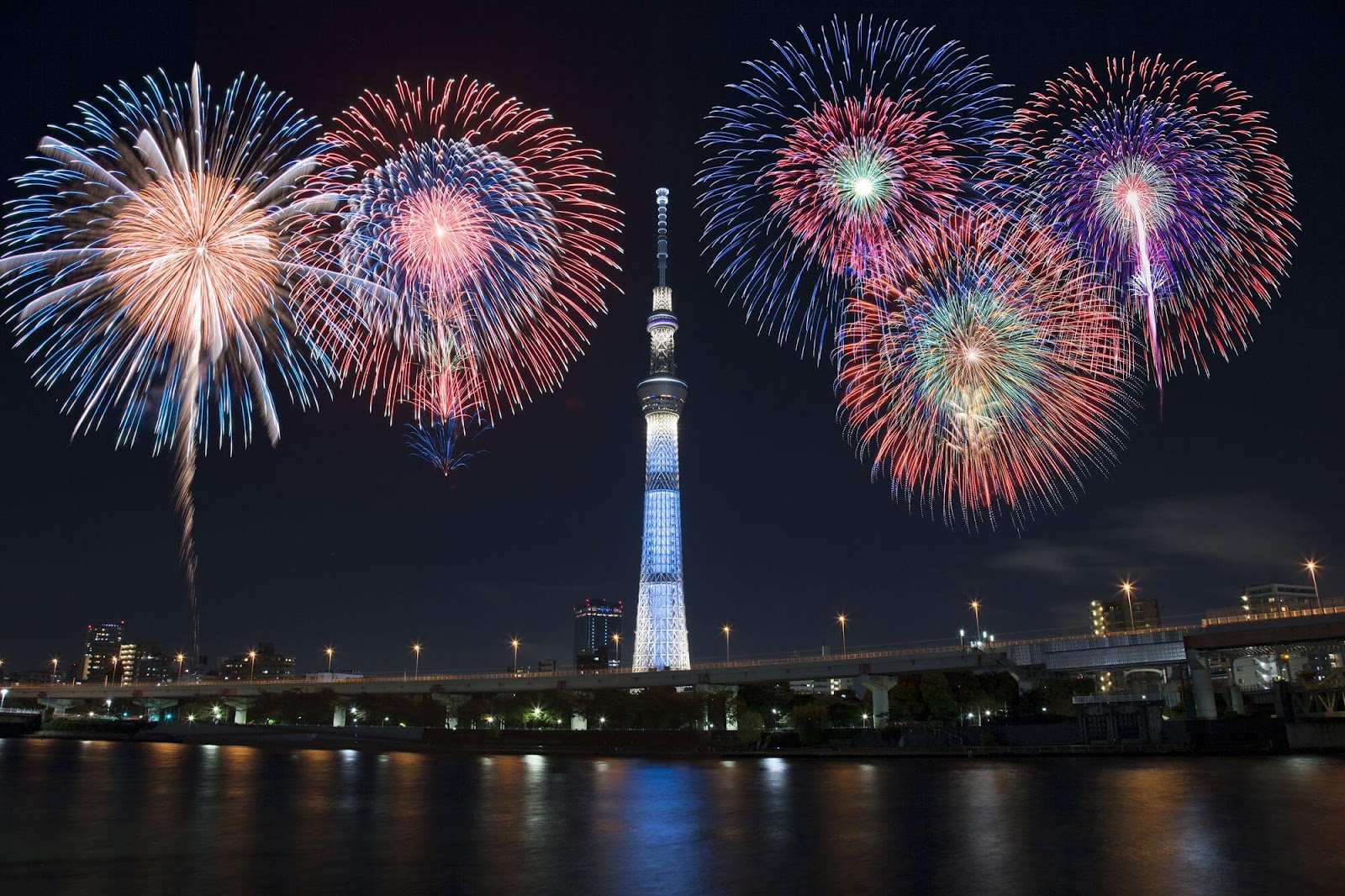 Fireworks display along Sumida River