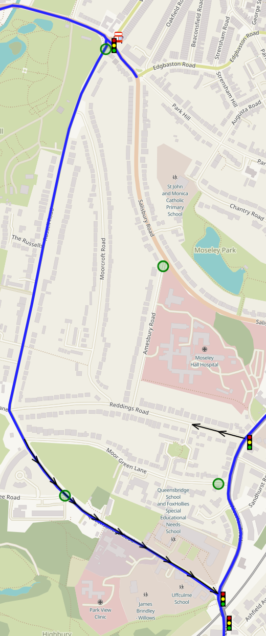 A map showing my proposed design for Russell Road and the surrounding roads.