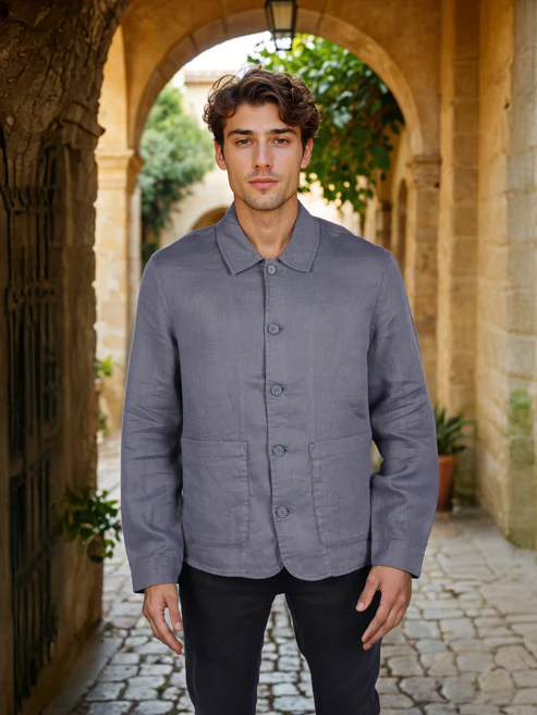 Grey Solid Linen Jacket