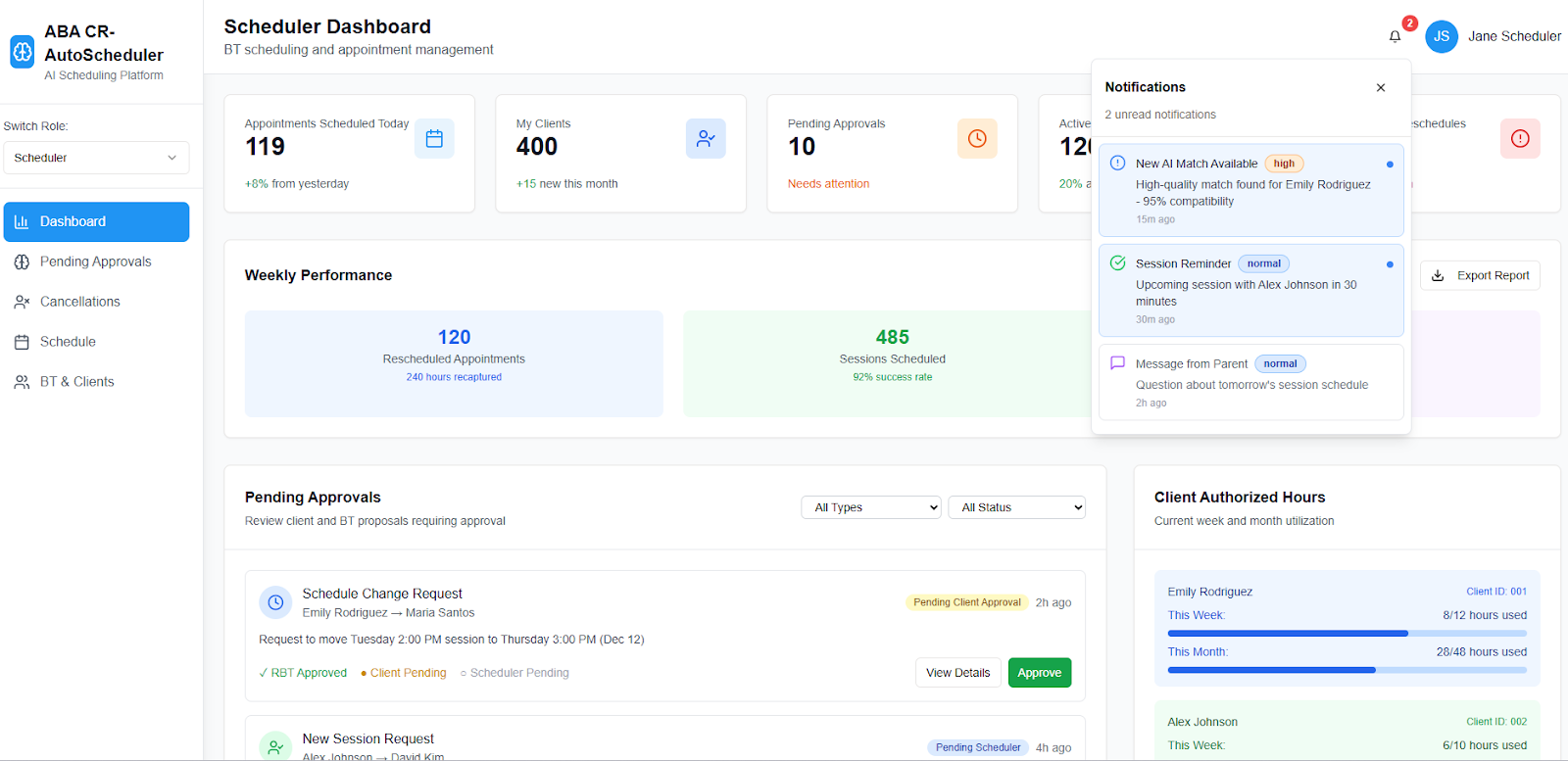 Decorative image. The image shows potential scheduler dashboard for ABA. 