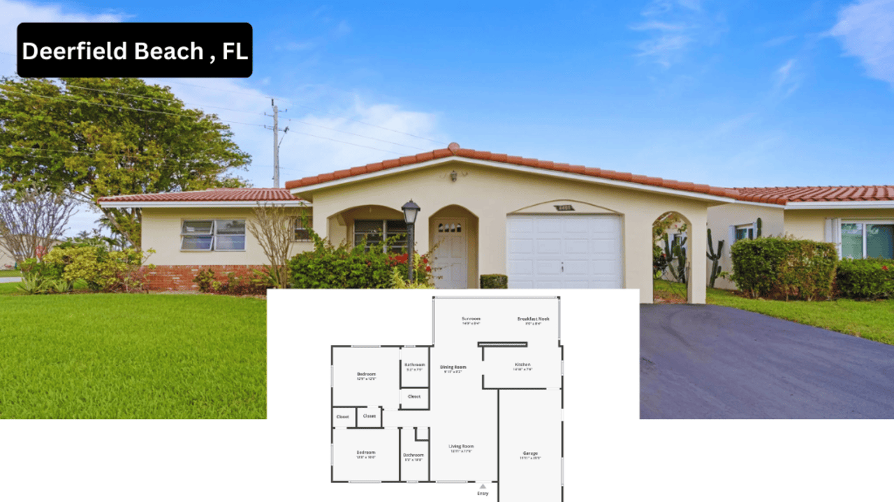 Tour This 1,279 Sq Ft Corner Lot Home in Deerfield Beach, FL with Bright Open Floor Plan