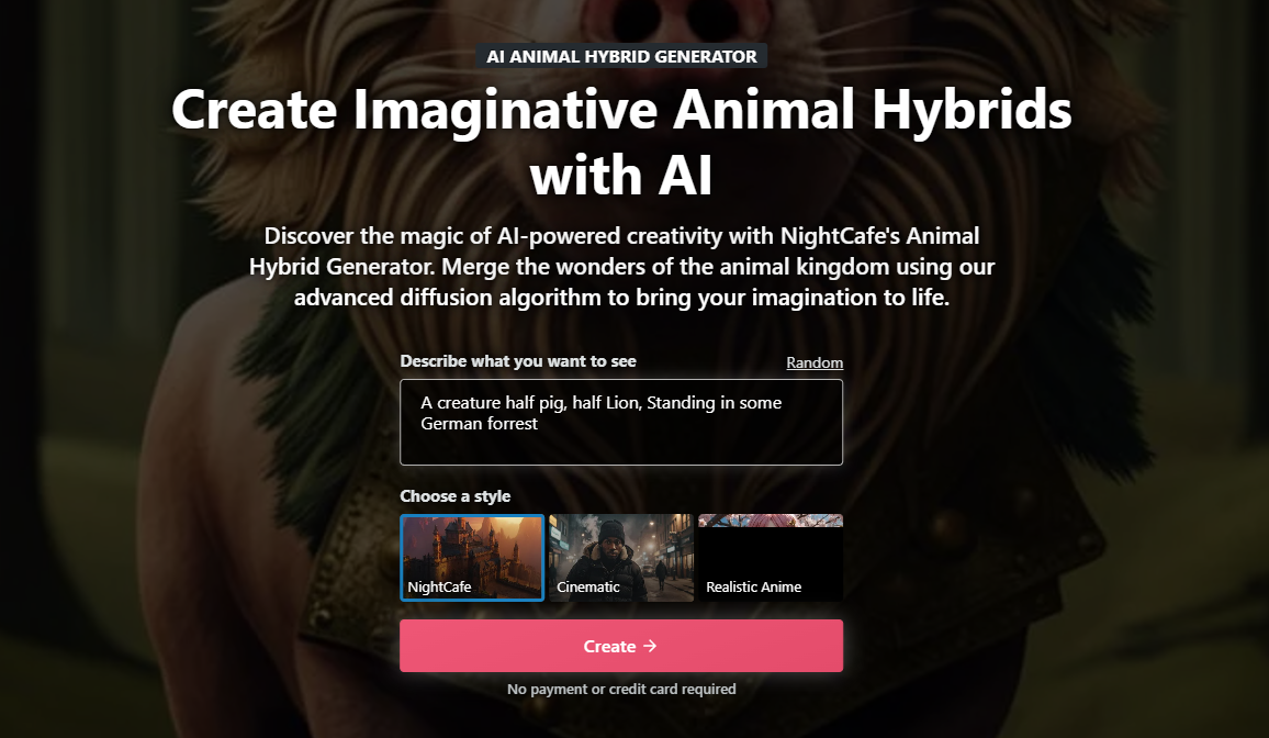 NightCafe Creator - Combine Animals with Text Prompts