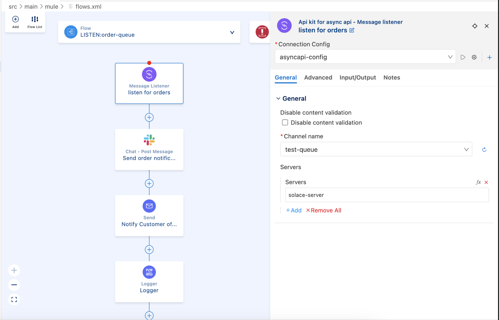 Implementing an AsyncAPI specification that sends order information coming in from Solace to Slack and a customer’s email. 