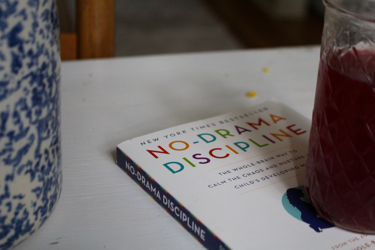 No drama discipline book kept on a table under a glass of juice.