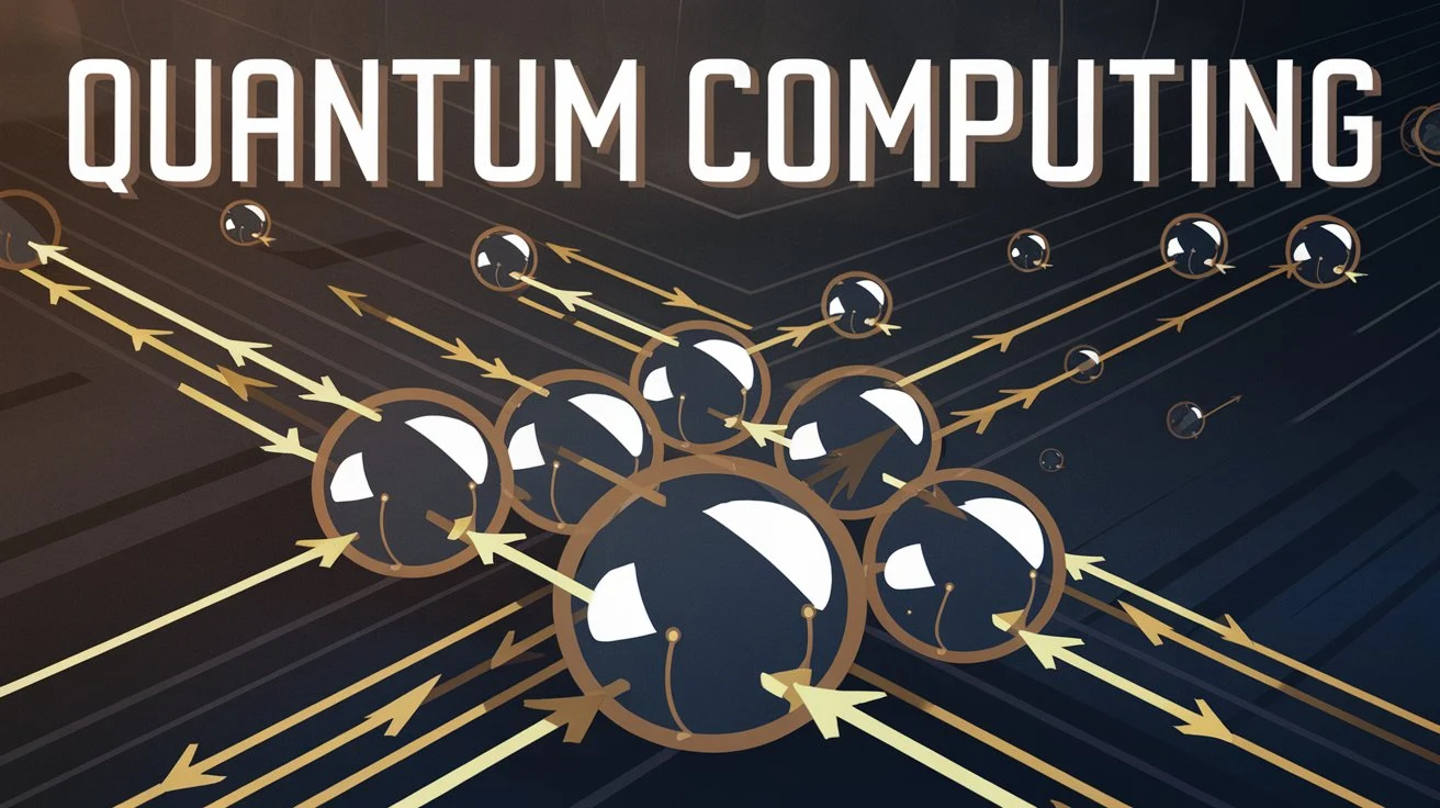 An abstract illustration of quantum computing, featuring quantum bits (qubits) in superposition, showcasing futuristic technology.