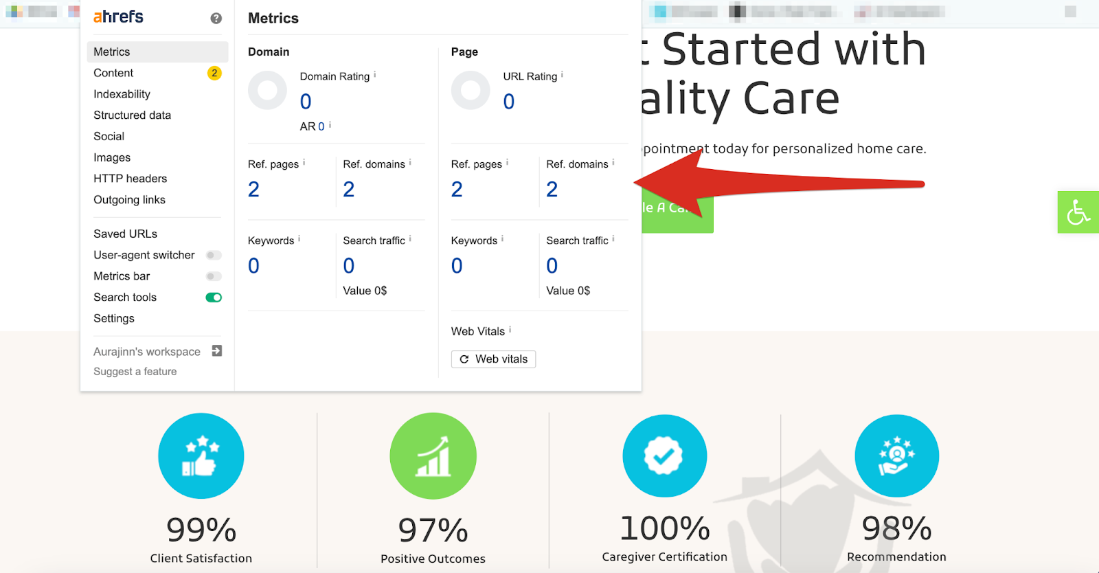 Fidextech client website metrics