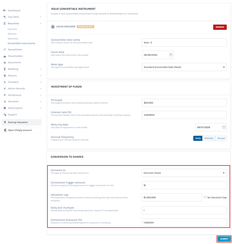 conversion to shares