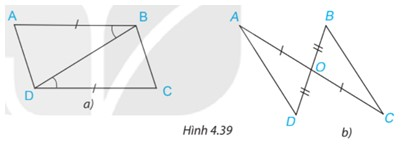 BÀI 14. TRƯỜNG HỢP BẰNG NHAU THỨ HAI VÀ THỨ BA CỦA TAM GIÁC1. TRƯỜNG HỢP BẰNG NHAU THỨ HAI CỦA TAM GIÁCBài 1: Vẽ xAy = 60 độ. Lấy điểm B trên tia Ax và điểm C trên tia Ay sao cho: AB = 4 cm, AC = 3 cm. Nối điểm B với điểm C ta được tam giác ABC (H.4.27)Đáp án chuẩn: Bài 2: Vẽ thêm tam giác A’B’C’ với góc B’A’C’= 60°, A’B’ = 4 cm và A C'= 3 cm (H.4.28).Dùng thước thẳng có vạch chia hoặc compa để so sánh độ dài các cạnh tương ứng của hai tam giác ABC và ABC.- Hai tam giác ABC và ABC có bằng nhau không?- Độ dài các cạnh AB và AB của hai tam giác em vừa vẽ có bằng các cạnh AB và AB của hai tam giác các bạn khác về không?- Hai tam giác em vừa vẽ có bằng hai tam giác mà các bạn khác vẽ không?Đáp án chuẩn: - Bằng nhau.- Bằng nhau.- Bằng nhau.Bài 3: Trong Hình 4.29, hai tam giác nào bằng nhau?Đáp án chuẩn: ΔABC=ΔMNP; ΔBAC=ΔNMP.Bài 4: Hai tam giác ABC và MNP trong Hình 431 có bằng nhau không? Vì sao?Đáp án chuẩn: ΔABC=ΔMNP (c.g.c)Bài 5: Cho Hình 4.32 biết góc OAB = góc ODC; OA=OD và AB=CDChứng minh rằng:AC=DBΔOAC=ΔODBĐáp án chuẩn: a) AC = AB + BC = DC + BC = DBb) ΔOAC=ΔODB (c.g.c)2. TRƯỜNG HỢP BẰNG NHAU THỨ BA CỦA TAM GIÁC (GÓC - CẠNH - GÓC)Bài 1: Vẽ đoạn thẳng BC=3cm. Vẽ hai tia Bx và Cy sao cho góc xBC = 80∘ ; góc yCB = 40∘ như Hình 4.33. Lấy giao điểm A của hai tia Bx và Cy, ta được tam giác ABC (H.4.33).Dùng thước thẳng có vạch chia độ dài hai cạnh AB, AC của tam giác ABC.Đáp án chuẩn: AB = 2,2 cmAC = 3,4 cmBài 2: Vẽ thêm tam giác A′B′C′ sao cho B’C’ = 3 cm, góc A’B’C’ = 80 độ; A’C’B’ = 40 độ. Dùng thước thẳng có vạch chia hoặc compa so sánh độ dài các cạnh của hai tam giác ABC và A’B’C’. Hai tam giác ABC và A’B’C’ có bằng nhau không?Đáp án chuẩn: Hai tam giác ABC và A’B’ C’ bằng nhauBài 3: Hai tam giác nào trong Hình 4.35 bằng nhau ?Đáp án chuẩn: ΔABC=ΔMNPBài 4: Chứng minh hai tam giác ABD và CBD trong hình 4.37 bằng nhauĐáp án chuẩn:  ΔABD = ΔCBDBài 5: Bạn Lan nói rằng: “Nếu tam giác này có một cạnh cùng một góc kề và góc đối diện tương ứng bằng một cạnh cùng một góc kề và góc đối diện của tam giác kia thì hai tam giác đó bằng nhau” (H.4.38). Theo em bạn Lan nói có đúng không? Vì sao?Đáp án chuẩn: Bạn Lan nói đúng.BÀI TẬP CUỐI SGK