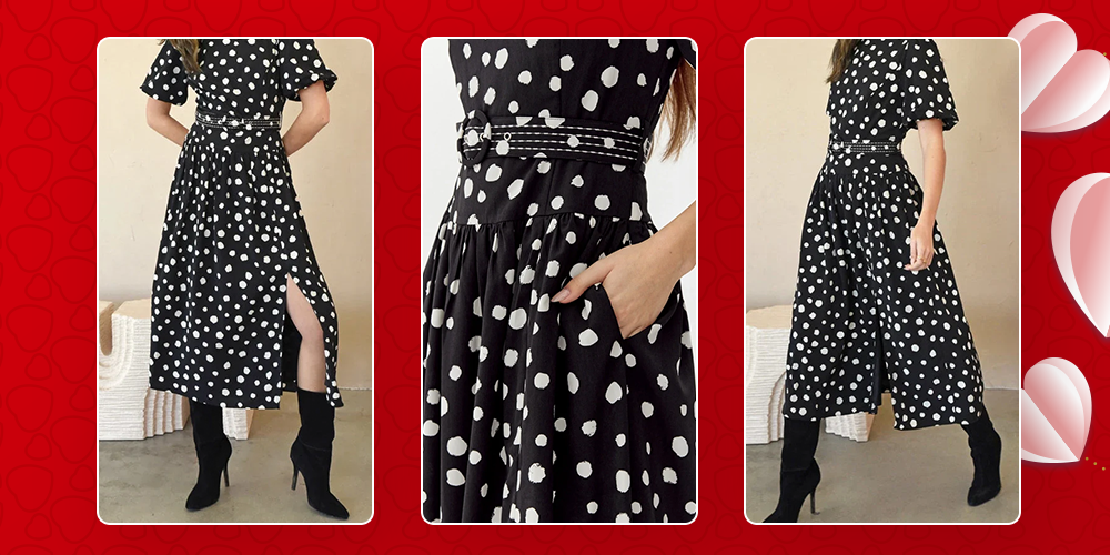 Darlene Polkadot Belted Midi Dress