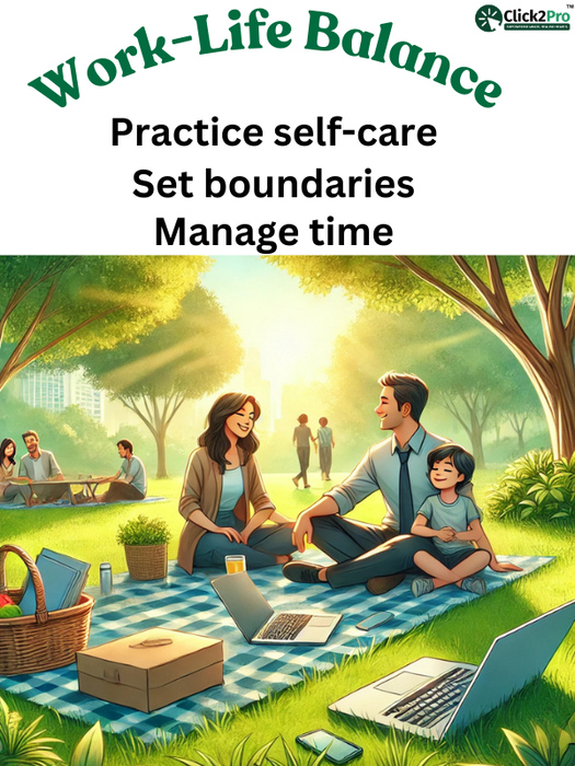 Work-life balance with family picnic, emphasizing self-care, boundaries, and time management outdoors.