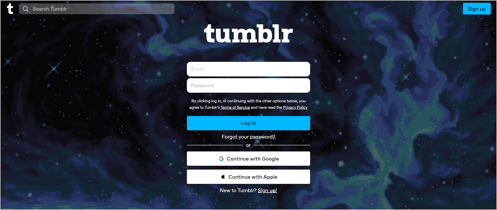 sign in to tumblr