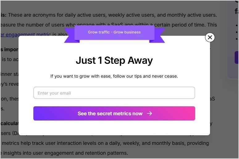 Example of Usermaven popup CTA overlay