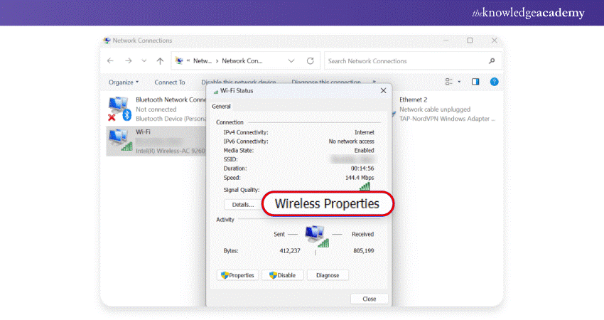 Windows wireless properties screen