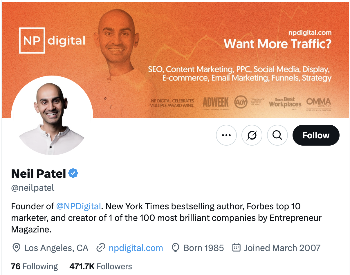 Neil Patel's X Profile