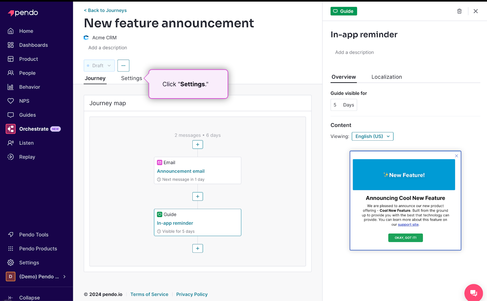 Image showing how to build automated workflows in Pendo