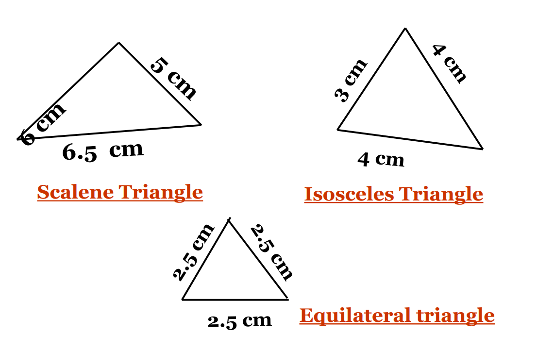 A visual representation of classification of triangles based on sides from class 7th math chapter 6- Triangles and its properties. 