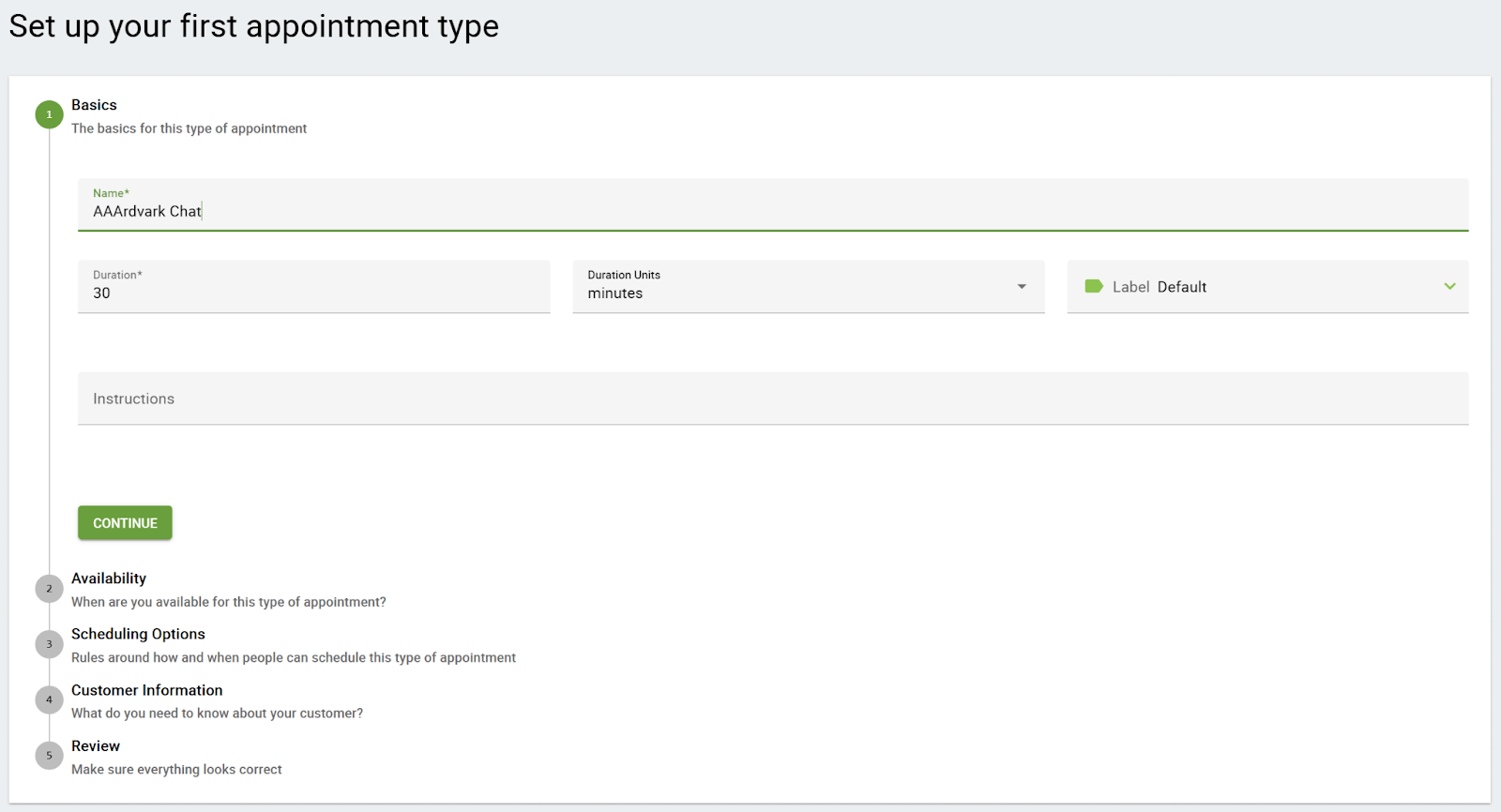 The image is displaying appointment type settings.