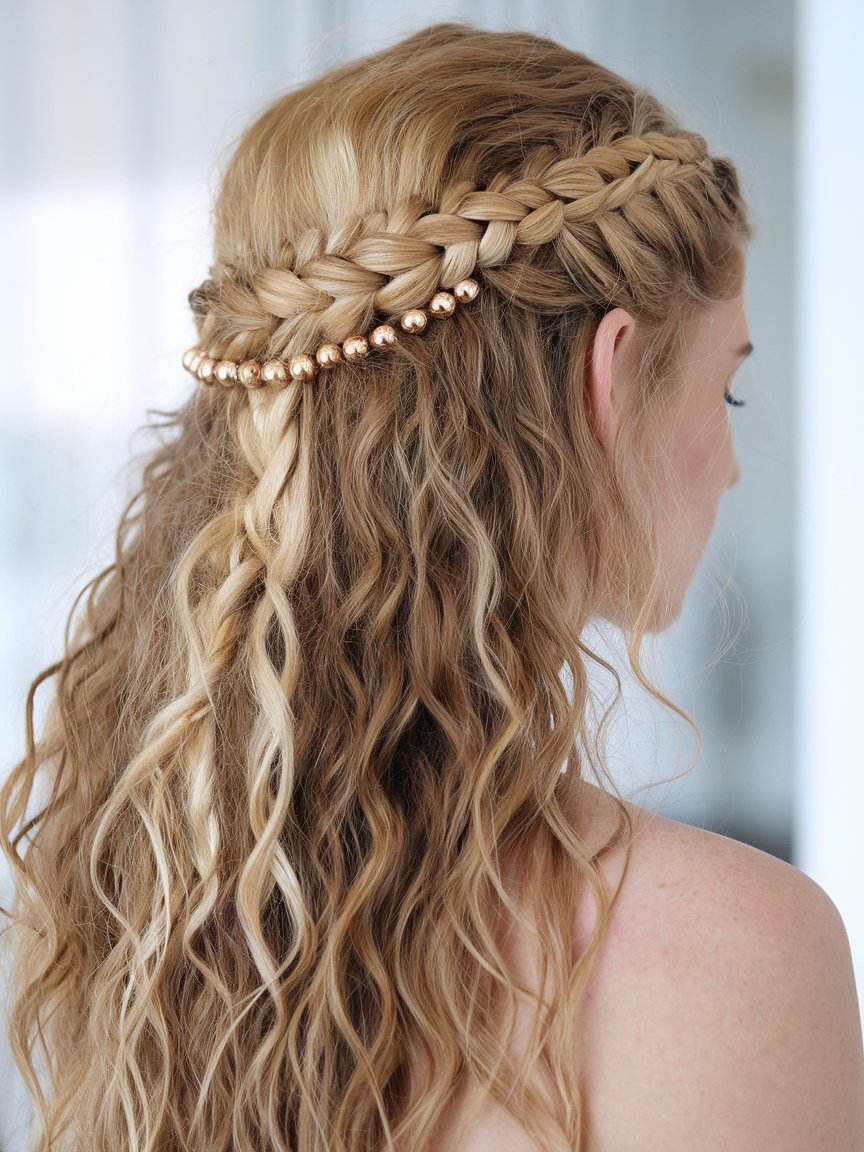 20. Beaded Half-Up, Half-Down Braids