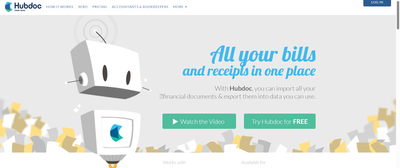 Hubdoc home page describing its primary features