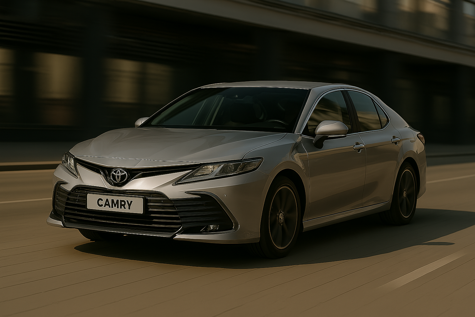 Toyota Camry на фоне городской архитектуры