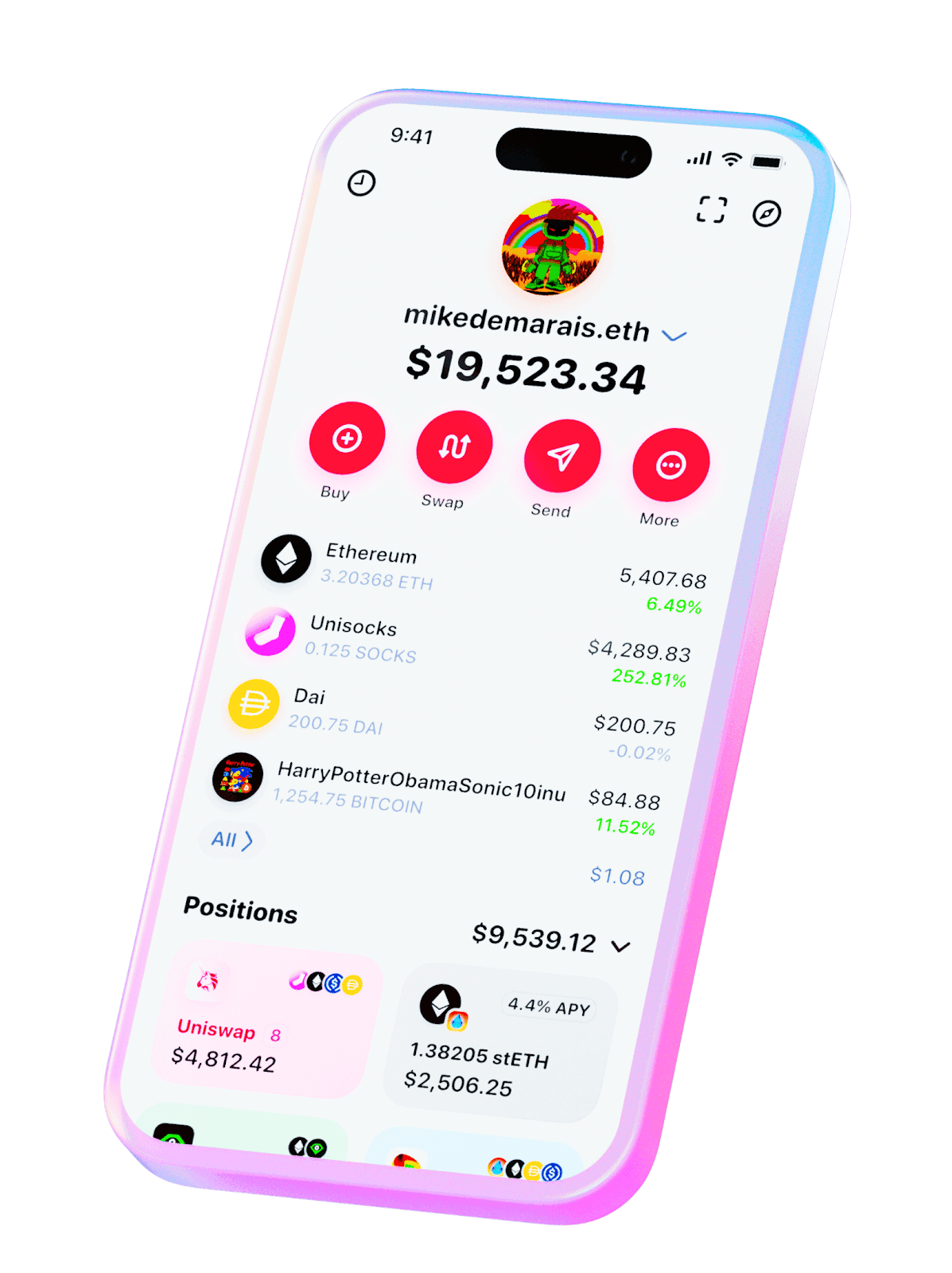 Rainbow Wallet Cryptocurrency App Interface