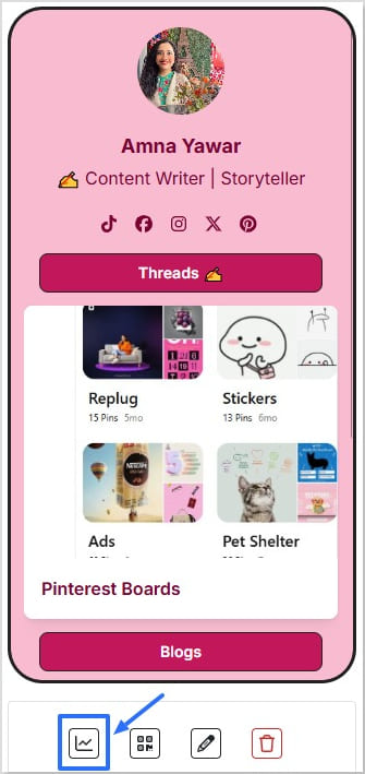 Click on the analytics icon for your bio link