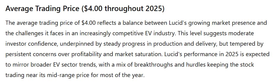 ChatGPT outlines the most likely LCID shares' average price throughout 2025