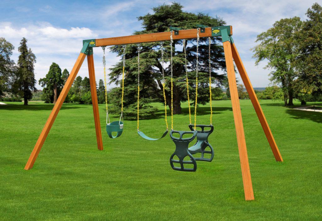 Classic A-Frame Kids Swing Set | Freestanding With Horse Gliders