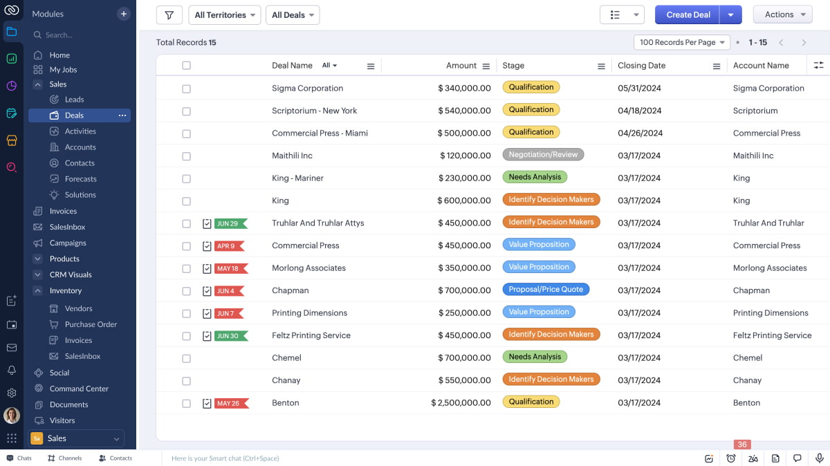 Zoho CRM Interface