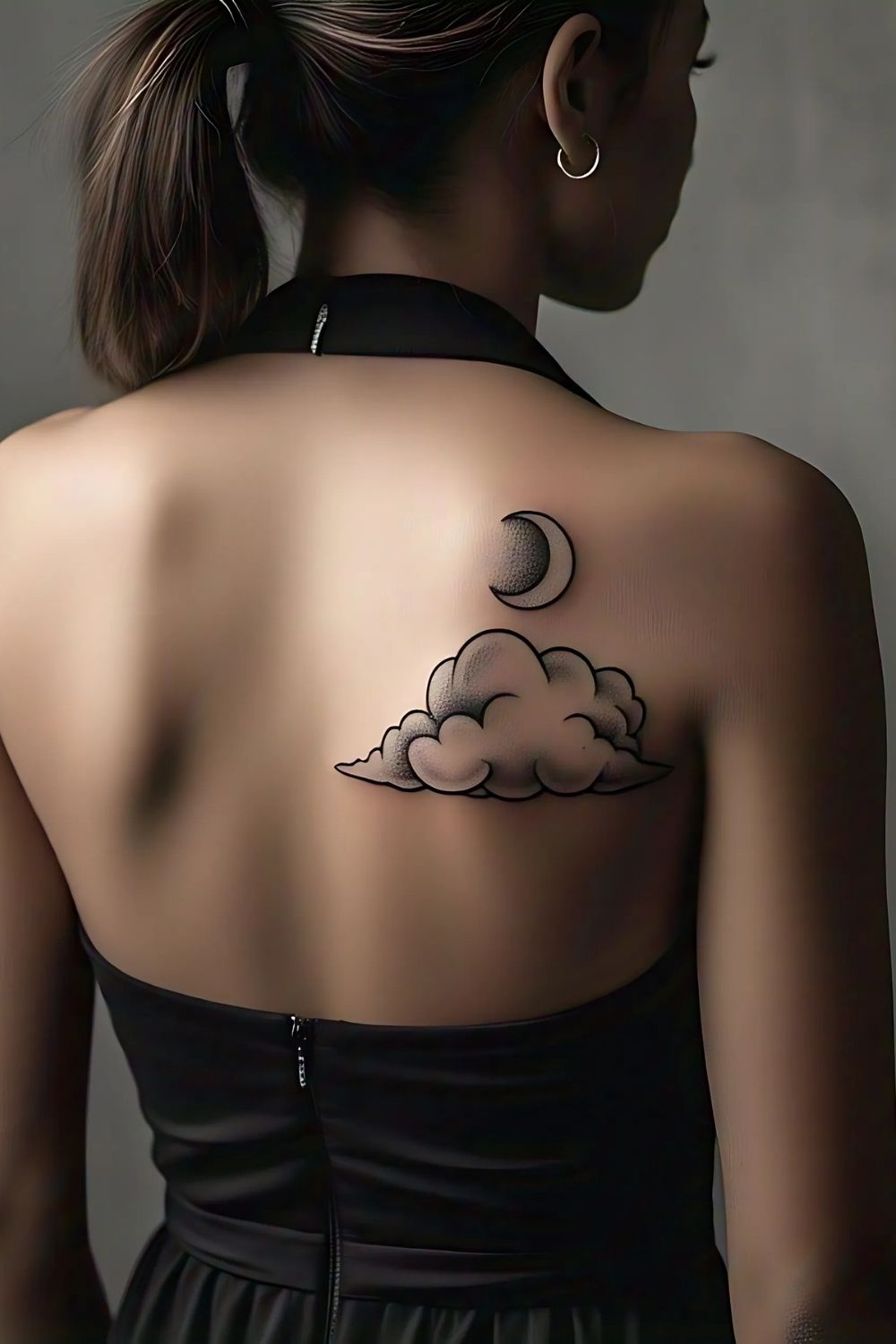 Cloud Tattoo with Crescent Moon Back