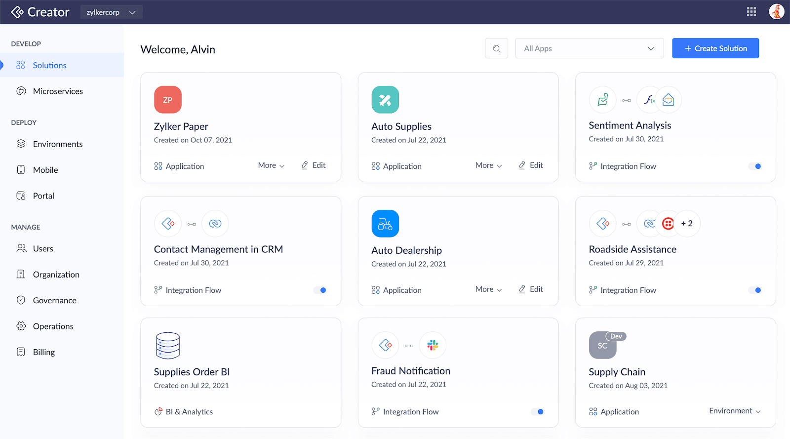 Zoho creator interface