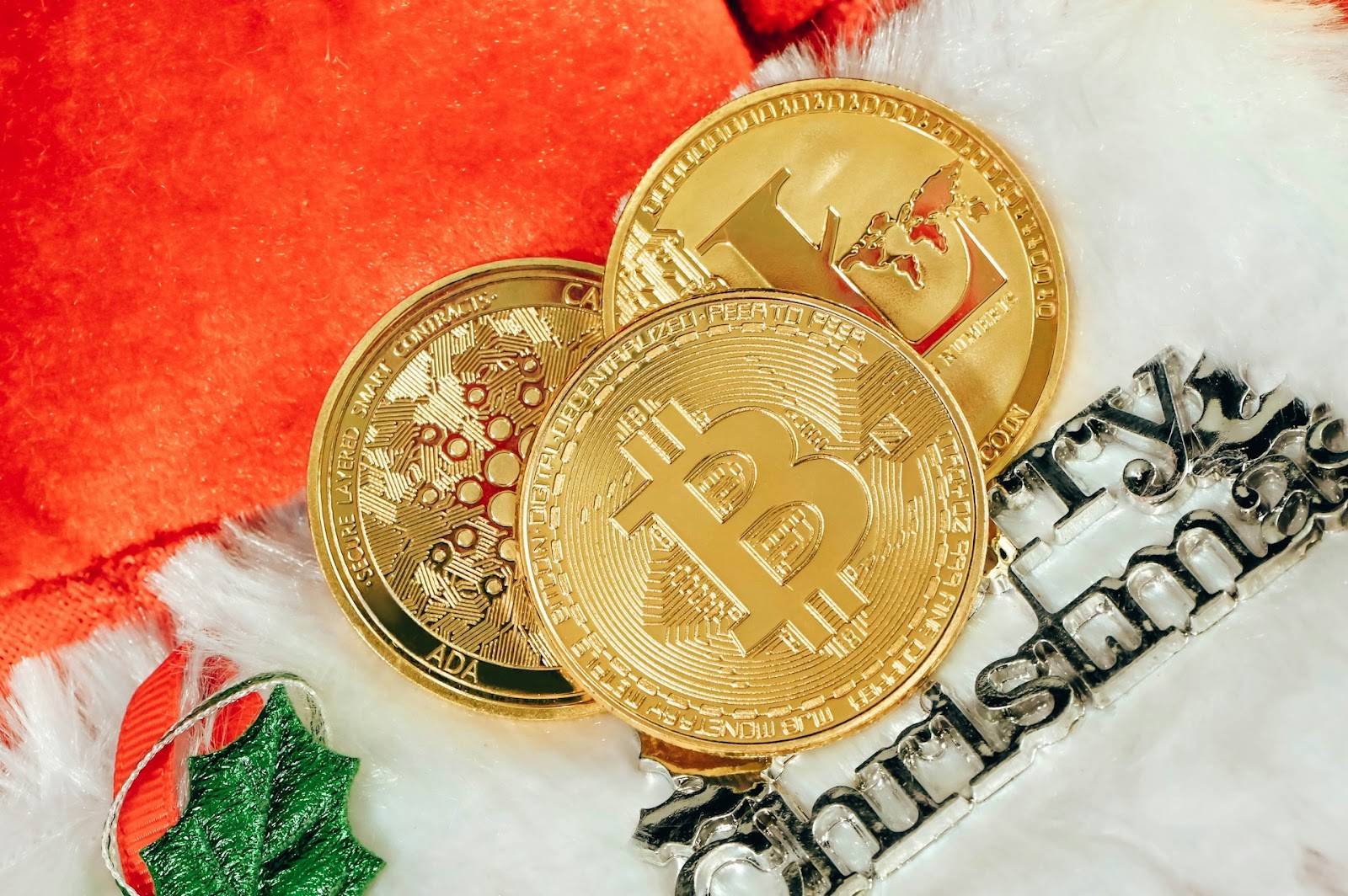 Image of tokens with a sign of Merry Christmas at the back