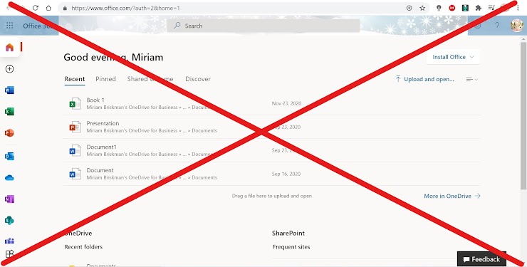 The Online Office 365 version. The image has a red X symbol over it, telling that the version mustn't be used for our class!