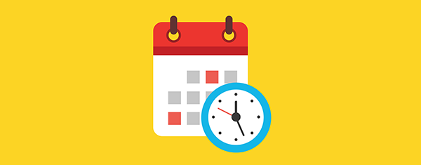 [Image is a cartoon of a blue clock and a red calendar on yellow background.]