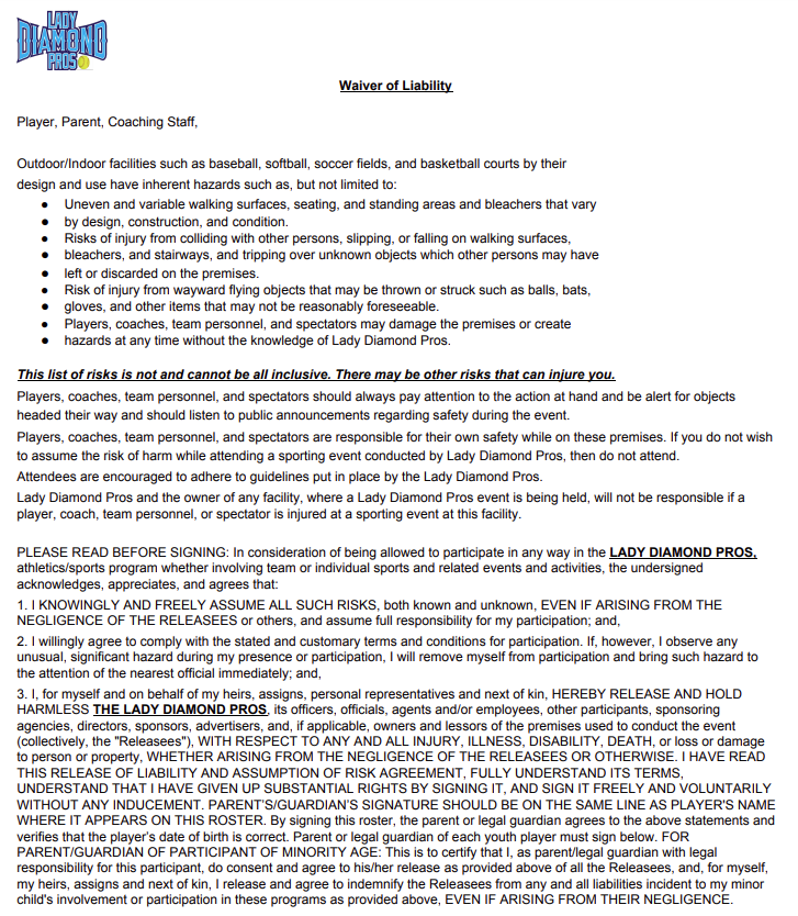 Please indicate your acceptance of the Waiver of Liability above by checking the box