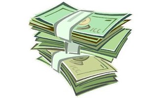  [Image is drawing of a stack of three wads of green bills.]