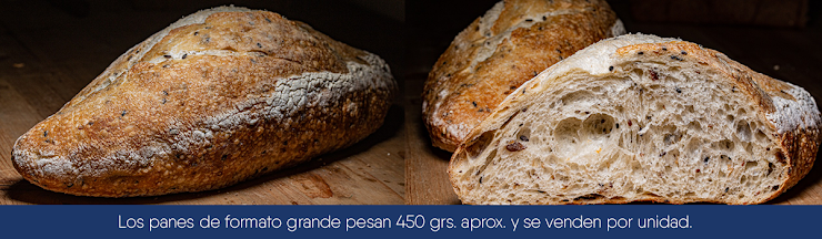 Los panes de formato grande pesan 450 grs. aprox. y se venden por unidad.