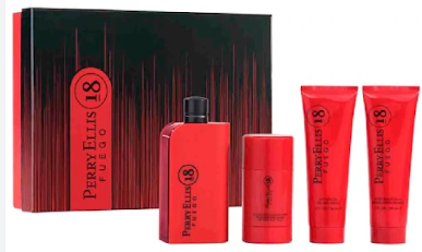 ESTUCHE PERRY ELLIS 18 FUEGO PARA HOMBRES 4PZS 100ML EDT + DESODORANTE + GEL DE BAÑO + AFTER SHAVE