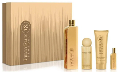 ESTUCHE PERRY ELLIS 18 SENSUAL PARA MUJERES 4PZS 100ML EDP + 7.5ML EDP + SPLASH + GEL DE BAÑO