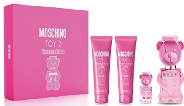 ESTUCHE MOSCHINO TOY 2 BUBBLE PARA MUJERES 4PZS 100ML EDT + 5ML EDT + CREMA + GEL DE BAÑO
