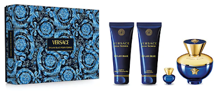 ESTUCHE VERSACE DYLAN BLUE PARA MUJERES 4PZS 90ML EDT + 5ML EDT + CREMA + GEL DE BAÑO