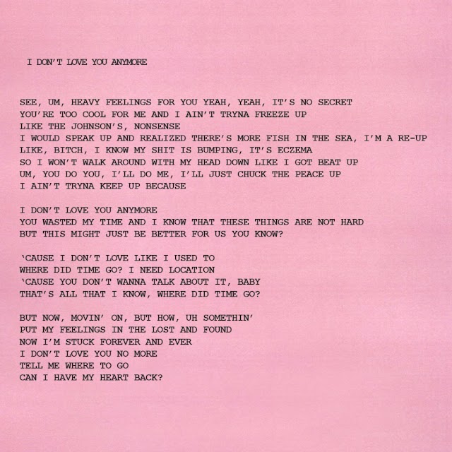 I DON'T LOVE YOU ANYMORE [Lyrics Sheet]