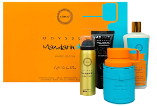 ESTUCHE ARMAF ODYSSEY MANDARIN SKY PARA HOMBRES 4PZS 100ML EDP + SPLASH + SHAMPOO + GEL DE BAÑO